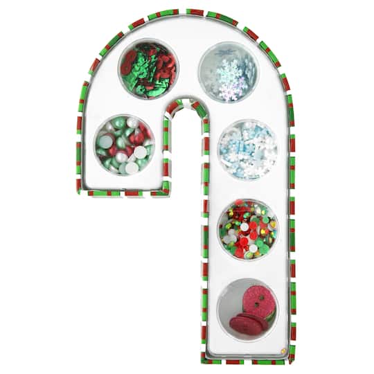 Buttons Galore Mixed Embellishments Candy Cane Gift Box